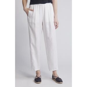 EILEEN FISHER Pleated Organic Linen Lantern Pants, White, Sz XL